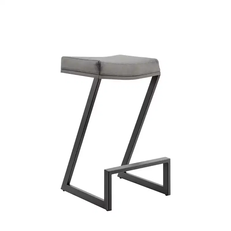 26 Gray and Black Faux Leather and Iron Backless Counter Height Bar Chair