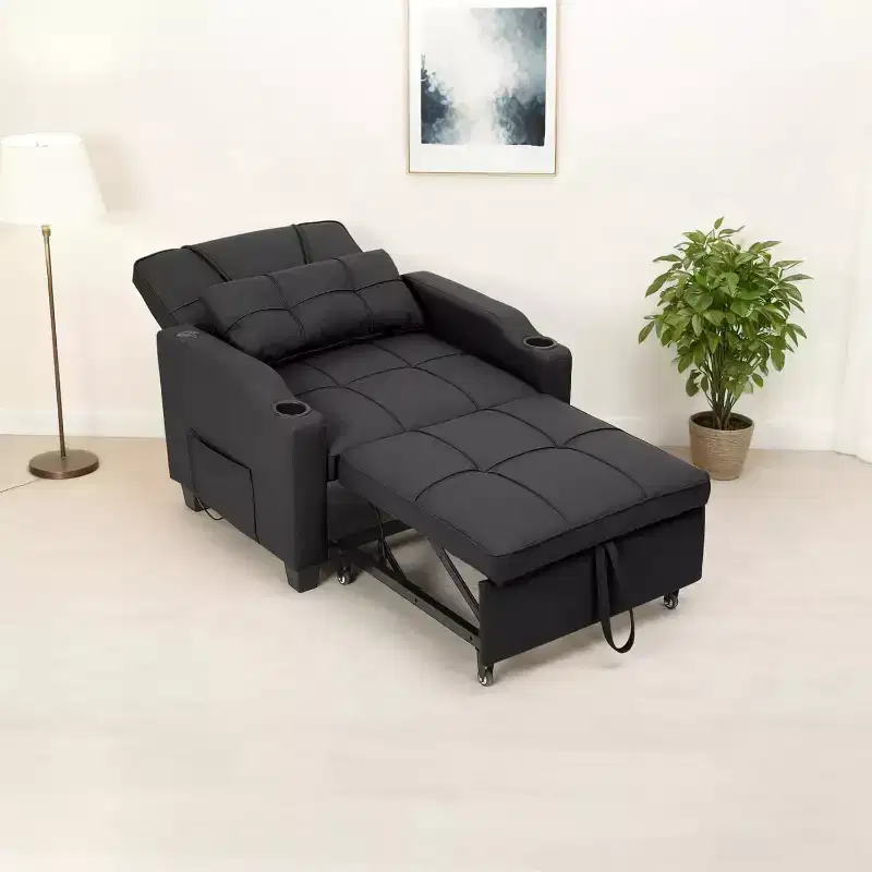 4 in 1 Convertible Sleeper Chair Bed With Vibration Massage Lumbar Pillow, USB/Type-C Port for Small Spaces