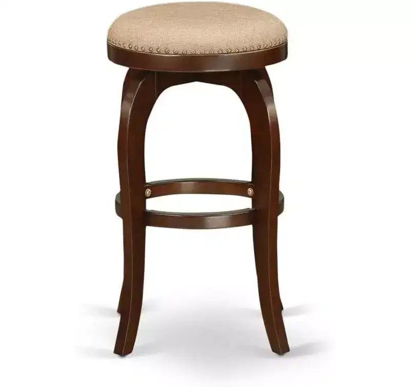 HomeStock 30 in.H Brown Finish Backless Wooden Counter Barstool in Round Shape with Faux Leather Upholstered