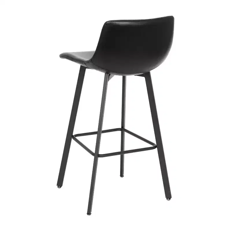 Merrick Lane Set of 2 Modern Upholstered Stools with Contoured, Low Back Bucket Seats and Iron Frames