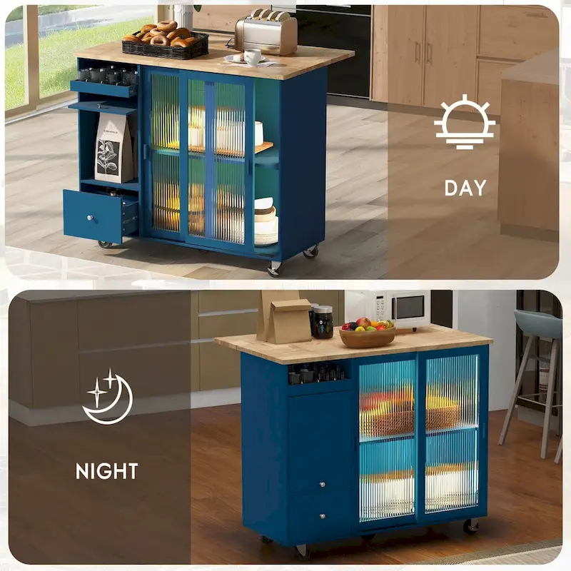Kitchen Island with Drop Leaf and LED Light