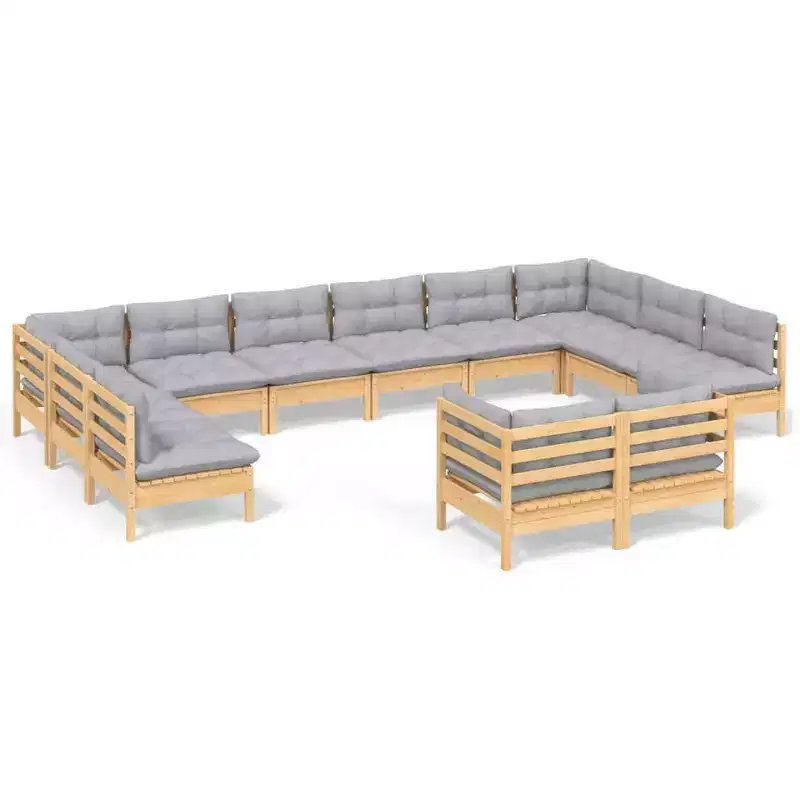 vidaXL Garden Lounge Set Gray Solid pine wood, polyester 12 Piece Set