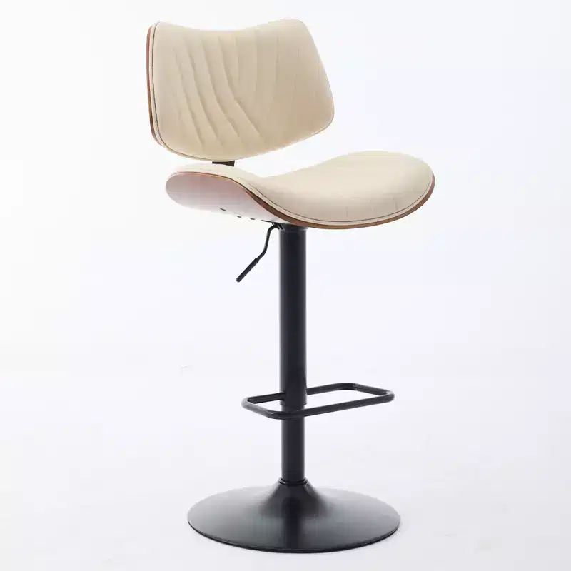 CLIHOME Walnut Bentwood Bar Stools Mid Century Modern Adjustable Counter Height Leather Upholstered 360 Swivel Bar Chairs, Beige