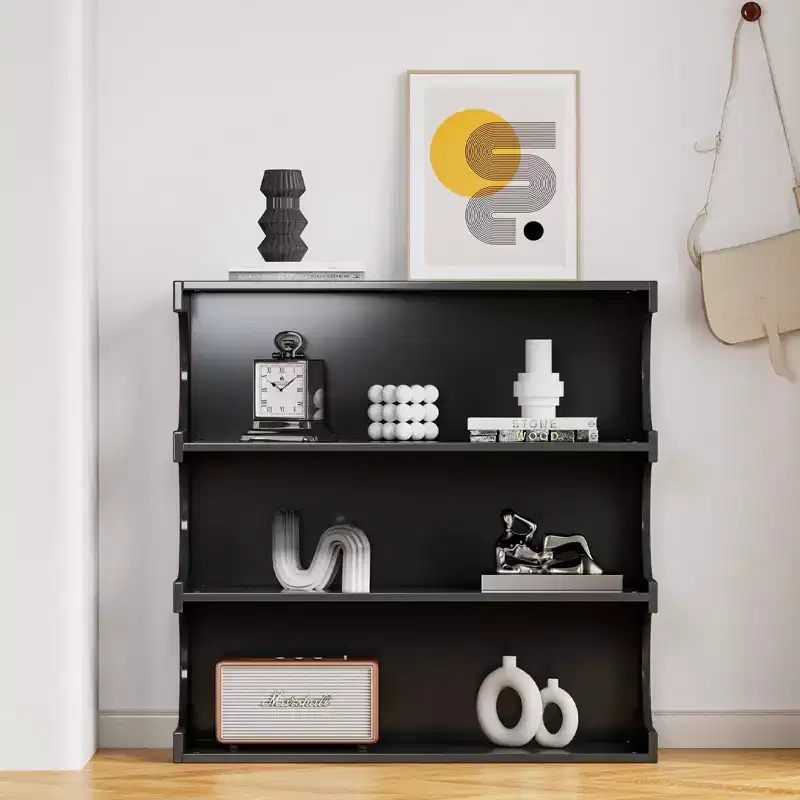 Modern 2 In 1 Bookshelf, Minimalist Floor Bookcase with 4-Tier, Display Case for Living Room, Bedroom, Office