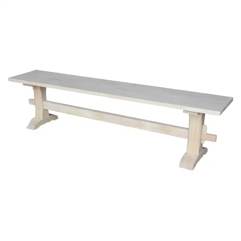 72 Trestle Bench Unfinished - International Concepts: Solid Wood, Parawood, Entryway, Living Room
