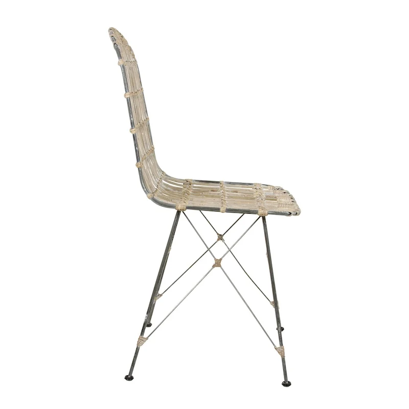 Beige/Grey Mid-Century Rattan Dining Chairs, Set of 2