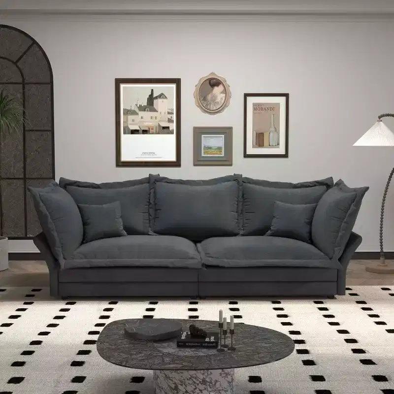 Modern Comfy Upholstered Sofa Cloud Couch, Deep Seat Couches with Multiple Large Sofa Pillows Gray