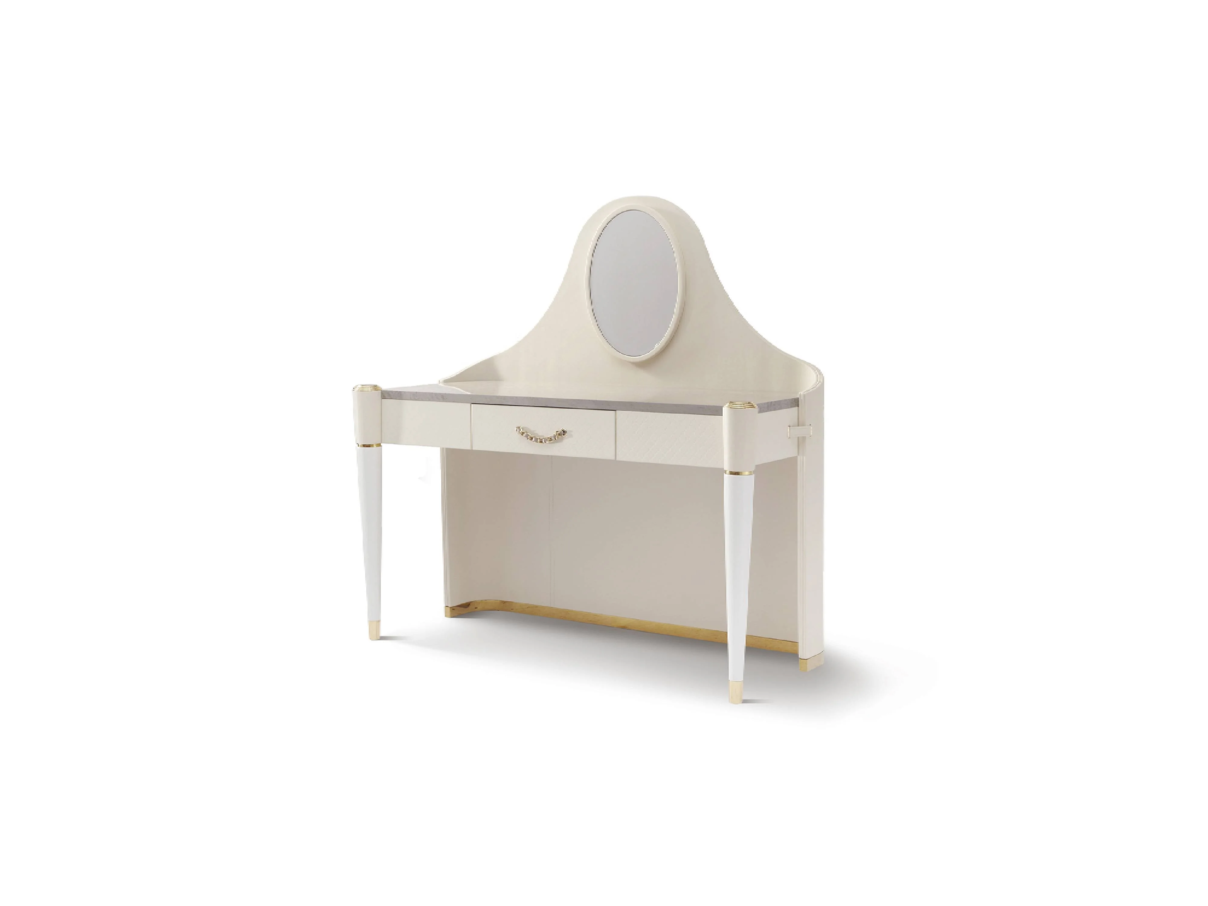 White Leather Dressing Table with Mirror for Elegant Bedrooms