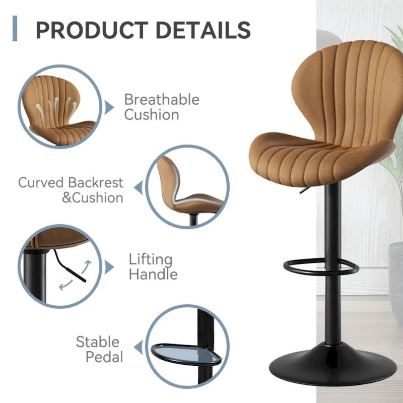 Set of 2 Modern Fabric Bar Stool with Iron Frame