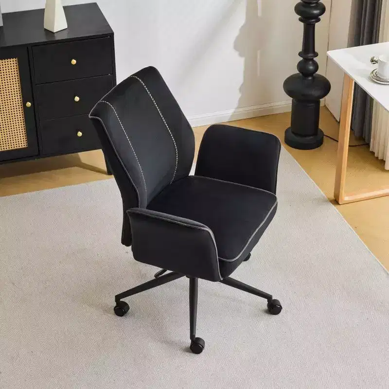 Karl Home | 28.5 inch White Velvet Dovetail Swivel Office Chair With Wheels