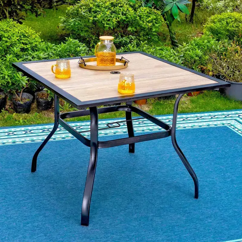5pc Patio Set with Square Table & Steel 360 Swivel Sling Arm Chairs - Captiva Designs