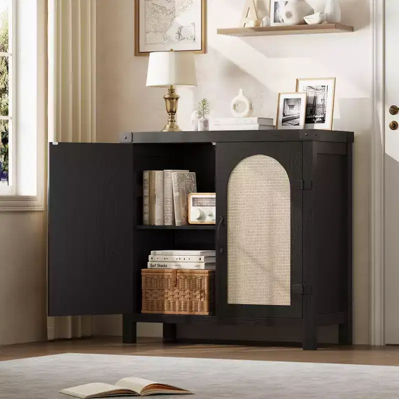 Rattan Sideboard Buffet Cabinets with Storage, Farmhouse Kitchen Accent Storage Cabinet for Dining Room, Living Room