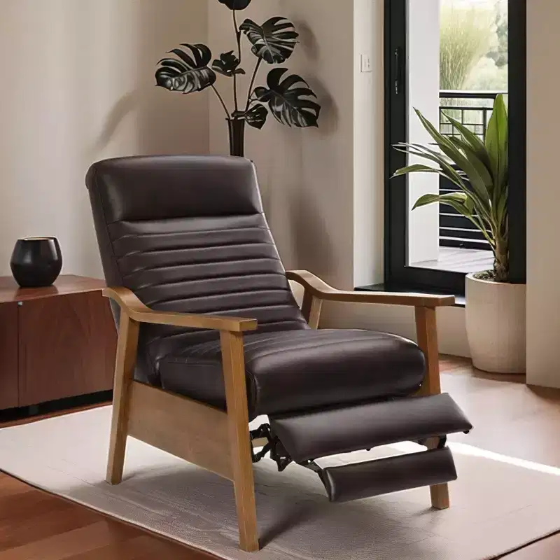 GDFStudio Leopold Modern 41.5 Wood and Faux Leather Upholstered Push Back Recliner