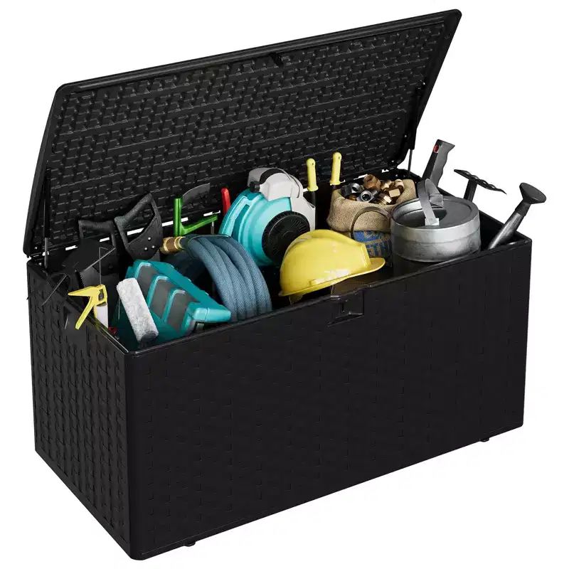 Large Capacity 99 Gallon Outdoor Deck Box - Waterproof & Lockable Resin Patio Storage Chest - With Handles for Garden Tools