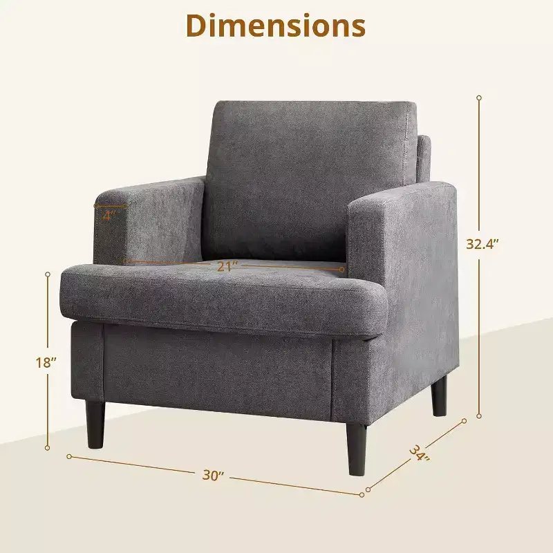 Acekool Modern Oversized Accent Chair, Linen Upholstered Armchair with Thick Cushion, Cozy Mid-Century Chair for Living Room Bedroom, Gray