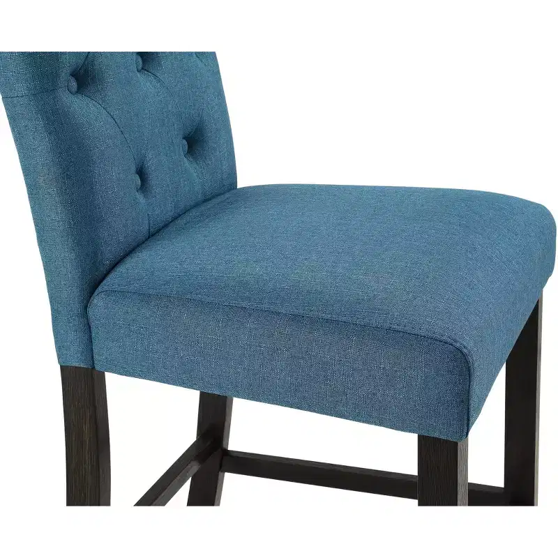Roundhill Furniture Leviton Solid Wood Tufted Asons Counter Height Stool, Blue, Set of 2