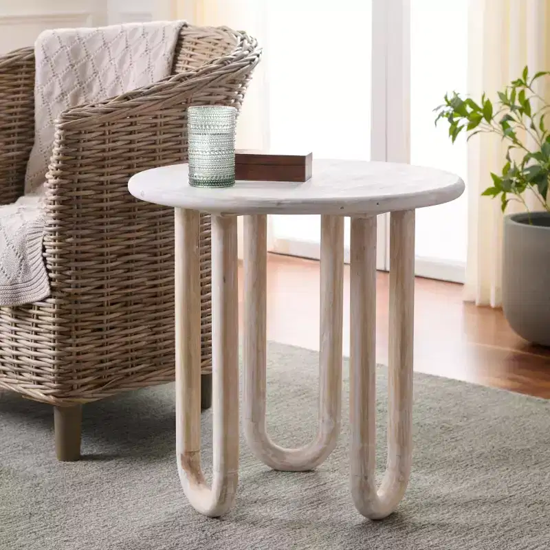 Round Accent Table, Natural Wash Mango Wood