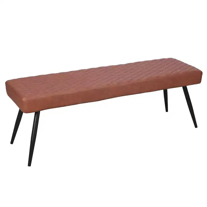 HomeRoots 54 Brown and Black Faux Leather Upholstered Dining Bench