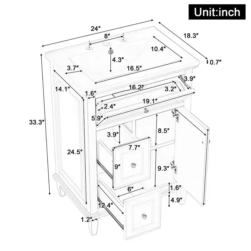 Freestanding Bathroom Vanity with Sink and Storage Drawers