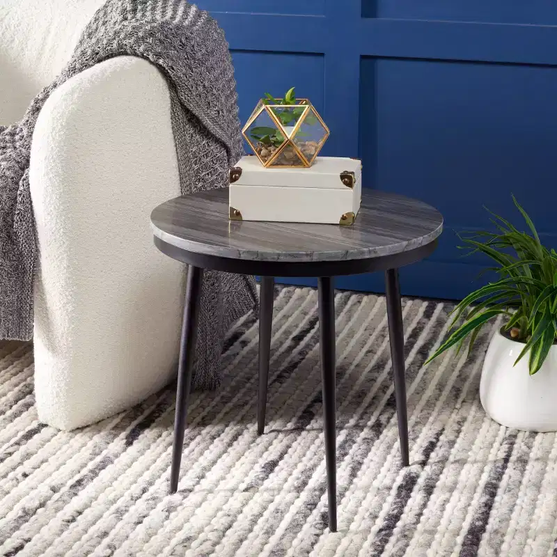 Round Marble Top Accent Table with Iron Base