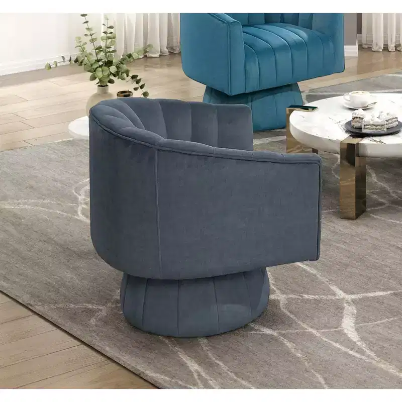 GDFStudio Madison Modern Velvet Upholstered Swivel Barrel Accent Chair with Wood Frame