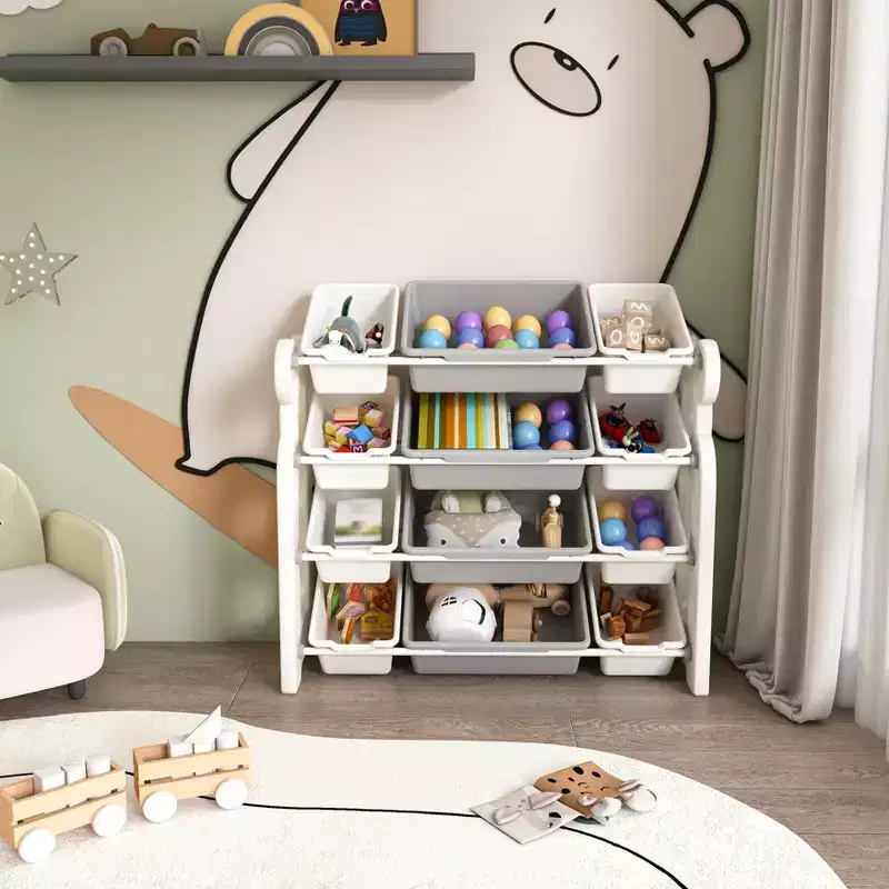 Enzo Modern Polyethylene Kids Toy Storage Organizer with 12 Bins and Shelves
