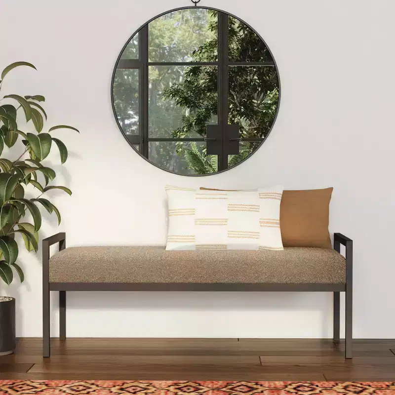 Modern Metal Faux Shearling Bench - HomePop