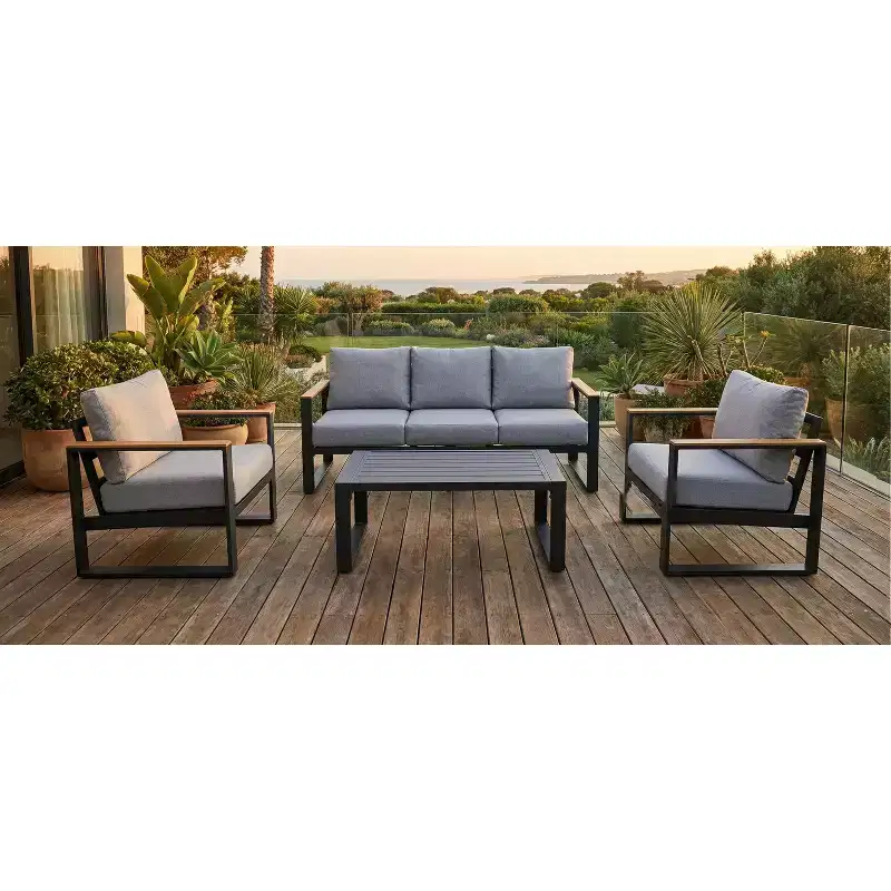 4 Piece Aluminum Outdoor Patio Furniture Set with Coffee Table, Outdoor Conversation Set with Washable Thick Cushions, Sectional Seating for Poolside