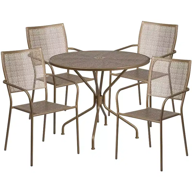 Flash Furniture Oia Commercial Grade 35.25 Round Indoor-Outdoor Steel Patio Table Set with 4 Square Back Chairs