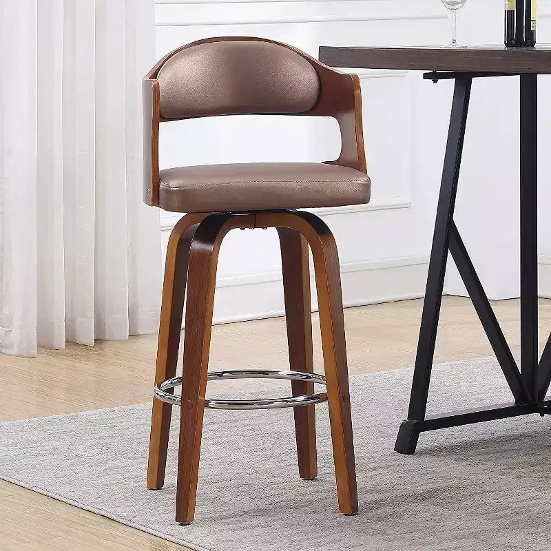 Okak 27 Inch Counter Stools 1PC, Mid-Century Swivel Barstools with Faux Leather Upholstery and Wood Frame, Copper Accent Bar Chairs for Kitchen