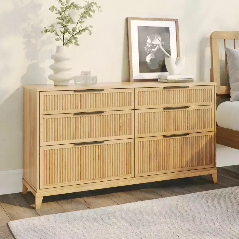 Transitional 6-Drawer Closed-Storage Dresser Natural Pine - Walker Edison