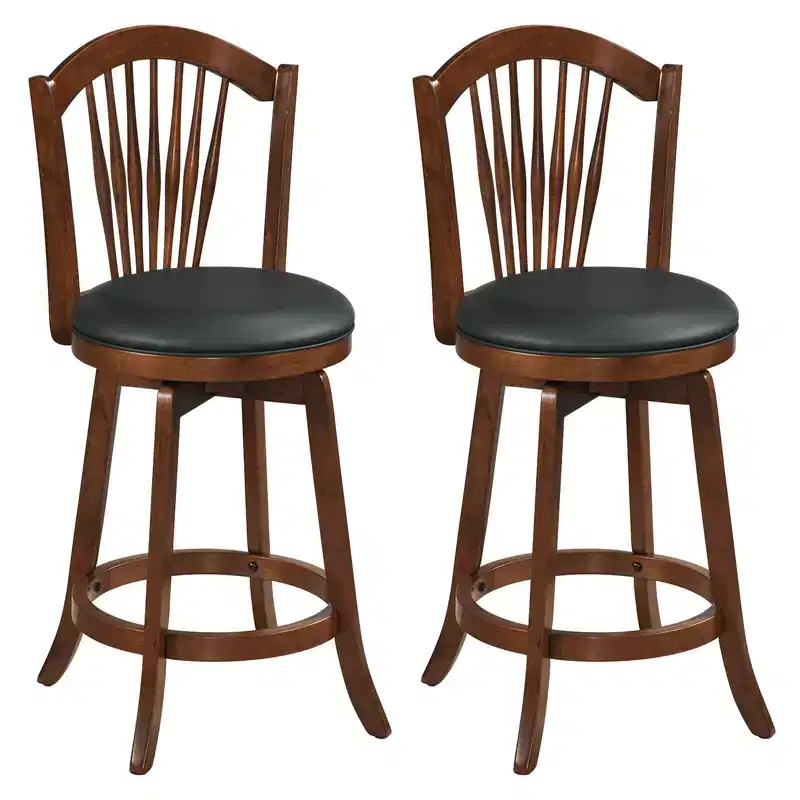 Costway Swivel Bar Stools Set of 2/4, 25 Counter Height Barstools with Backrests, Wood Frame Brown