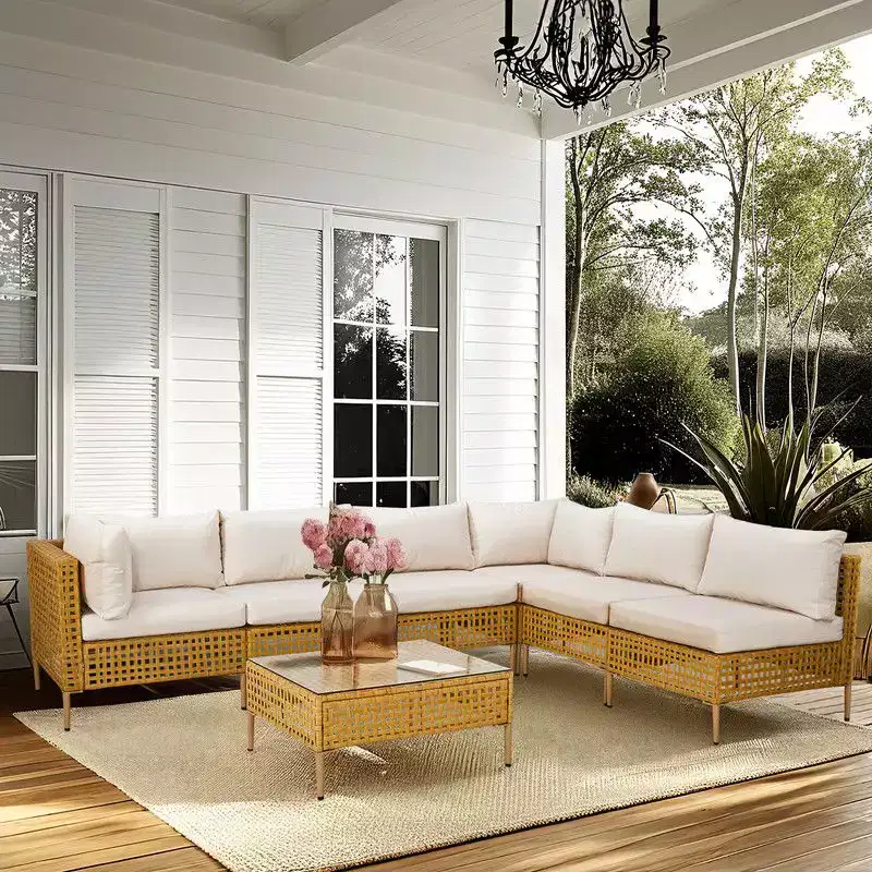 Karl Home Patio 7-Piece PE Wicker Sectional Conversation Set