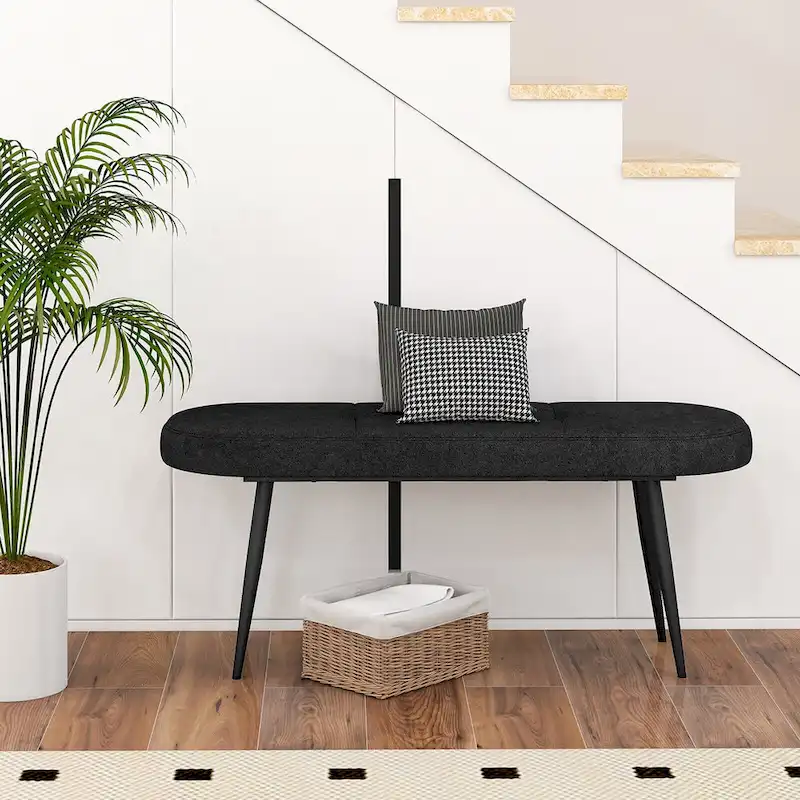 Gymax 47 Upholstered Entryway Bench w/ Padded Seat & Heavy-duty