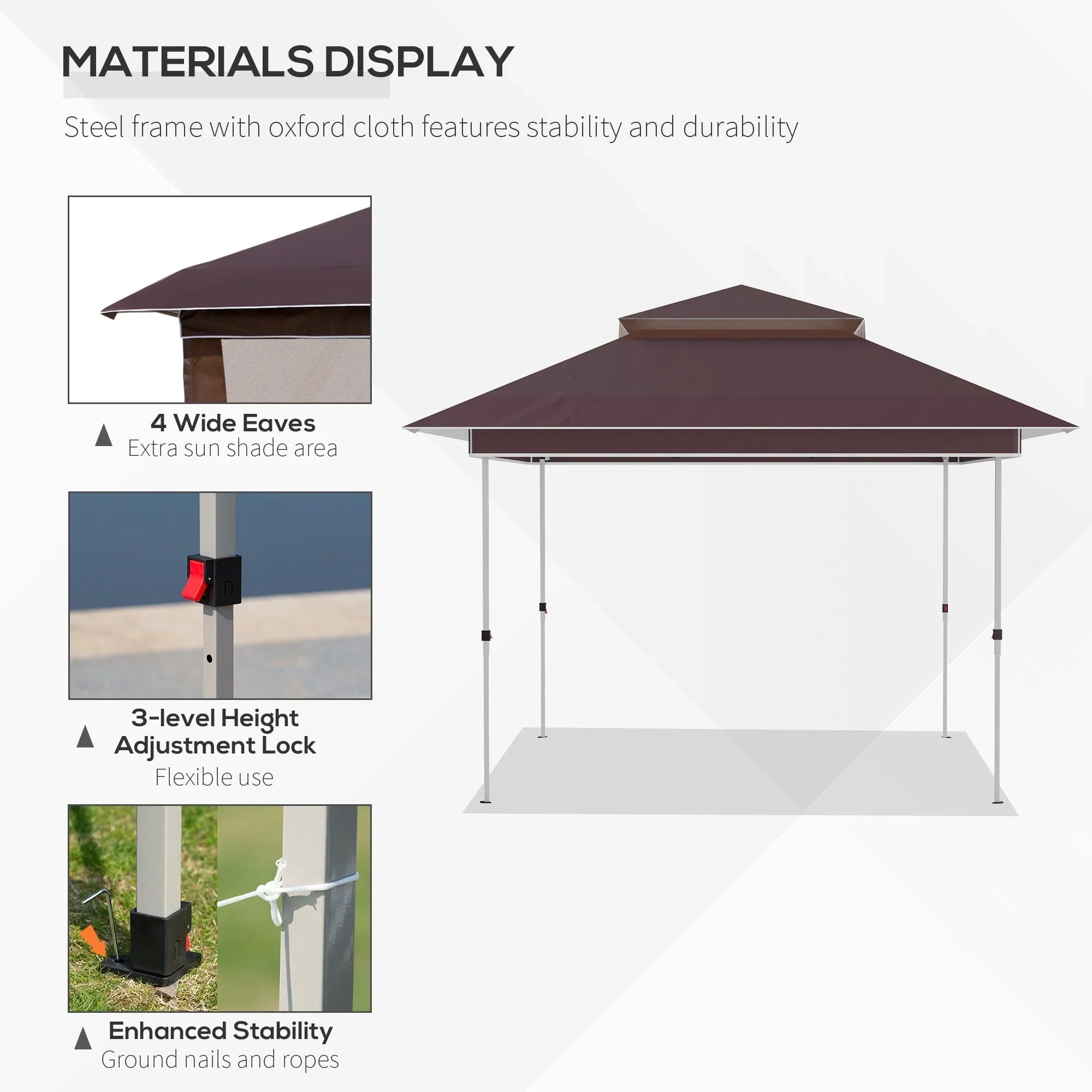 Outsunny 12 x 12 Pop Up Canopy Sun Shade Instant Tent Folding with Mesh Sidewall Netting, 3-Level Adjustable Height