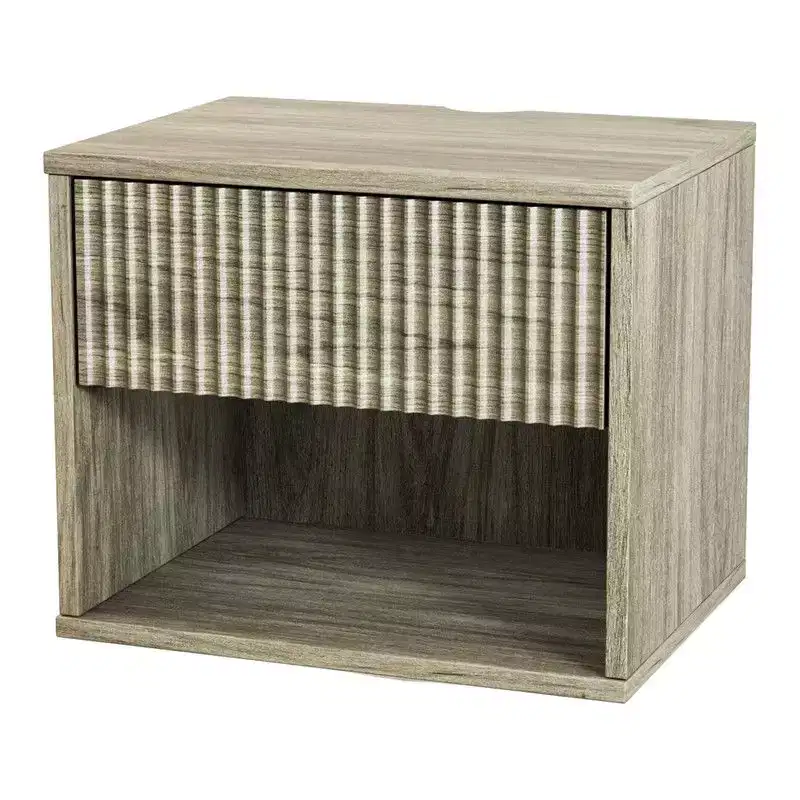 Gray Floating Nightstand with Drawer & Shelf – Set of 2