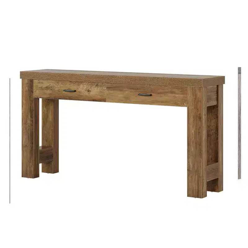 MAYEERTY 63-Inch Farmhouse Console Table, Entryway Table with H-Shaped Legs and 2 Drawers