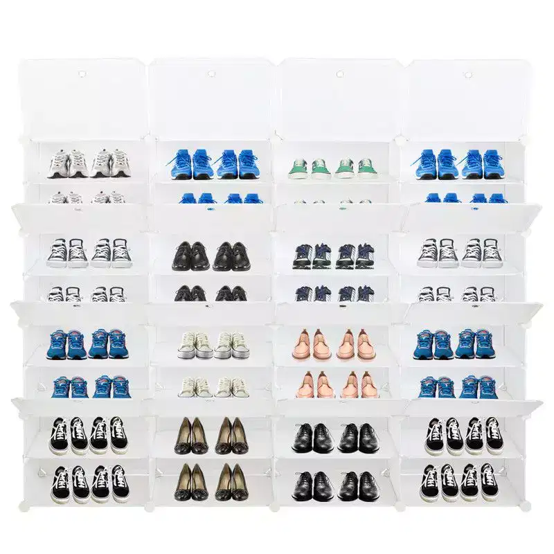 32-Cubby DIY Modular Shoe Organizer — Holds 64 Pairs, Steel-Reinforced Plastic, White