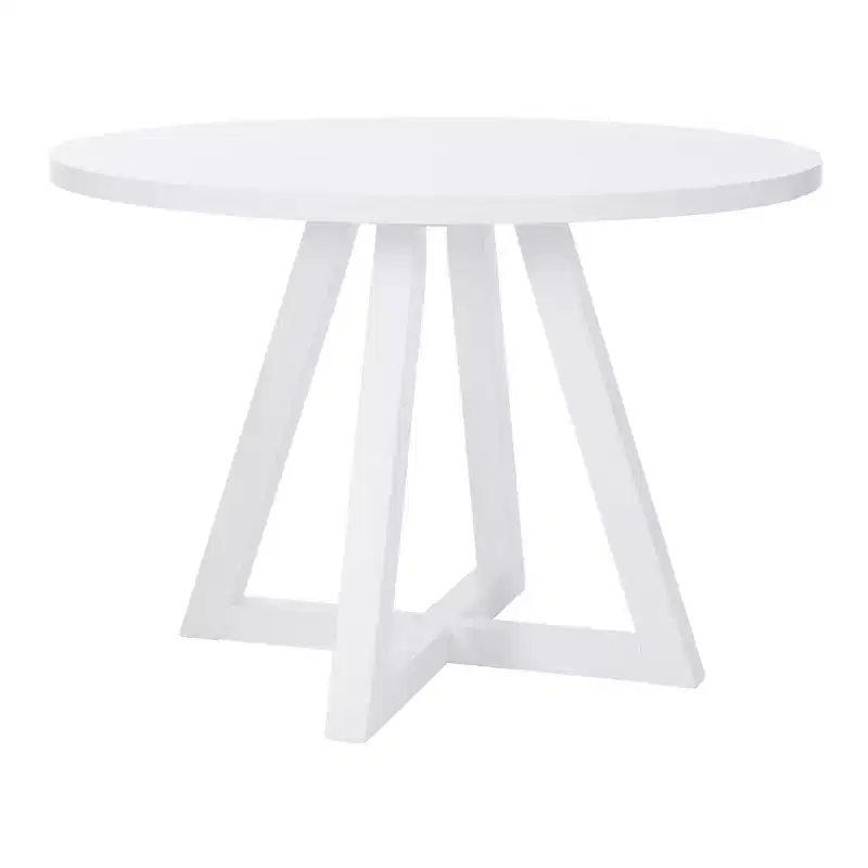 Powell Shelby Solid Wood Round Dining Table White: Seats 4, Lacquered Pedestal Base, 44 Width