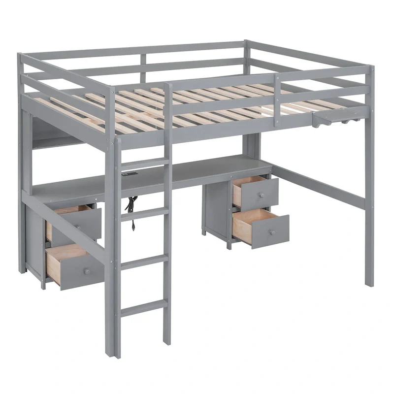 Loft Bed with Desk, Cabinets
