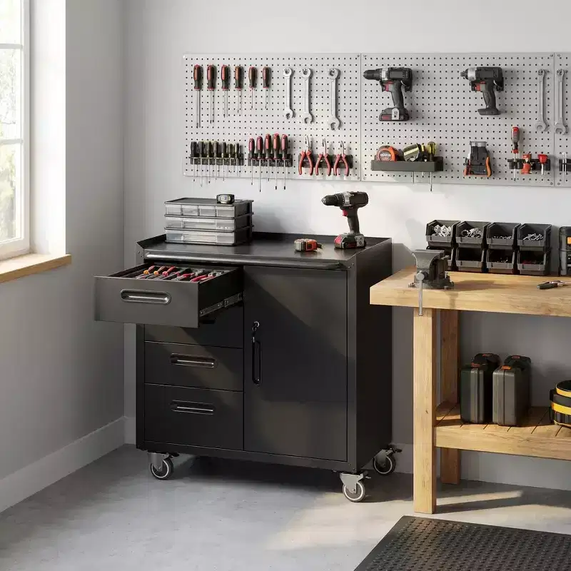 35H Heavy-Duty Steel Tool Cabinet with Wheels, Categorized Drawers and Lockable Storage