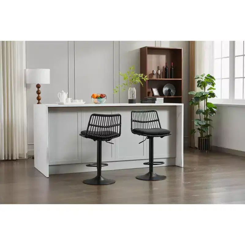 Okak 24-32 Rattan Swivel Bar Stools Set of 2, Counter Height Chair with Adjustable Seat Height&Footrest for Dining Room&Kitchen