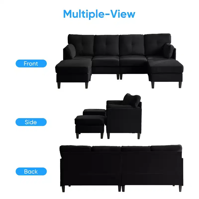 Mjkone Modular Convertible Sectional Sofa Couch, Upholstered Comfy Fabric 4-Seater Sofa with Movable Ottomans