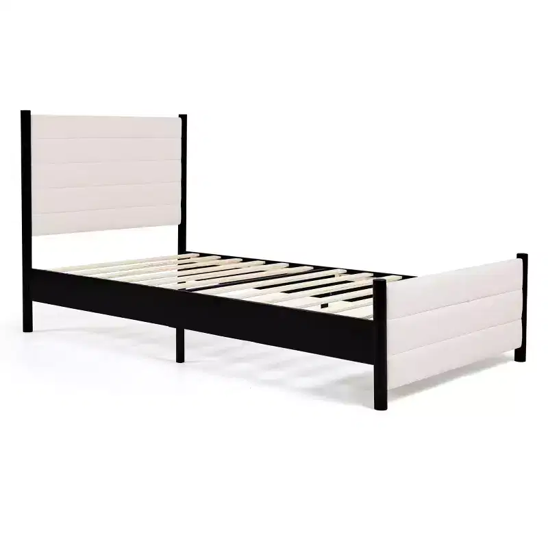 Upholstered Wingback Platform Bed Frame, Solid Wood Legs, No Box Spring Required – Twin/Full/Queen/King