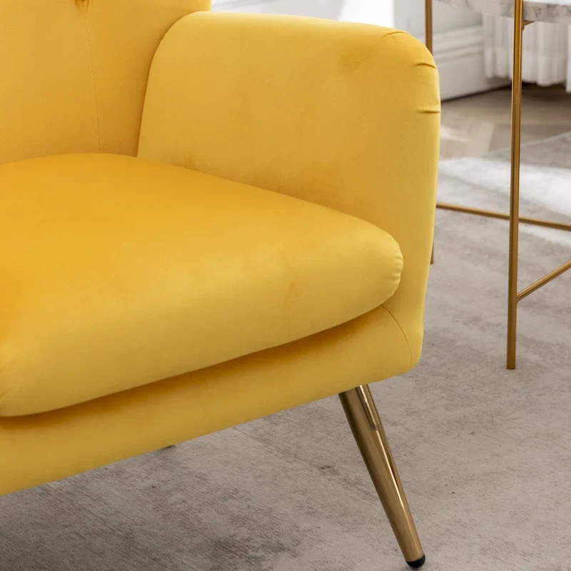 Yellow 30.25 Velvet Button Tufted Accent Chair with Gold Legs