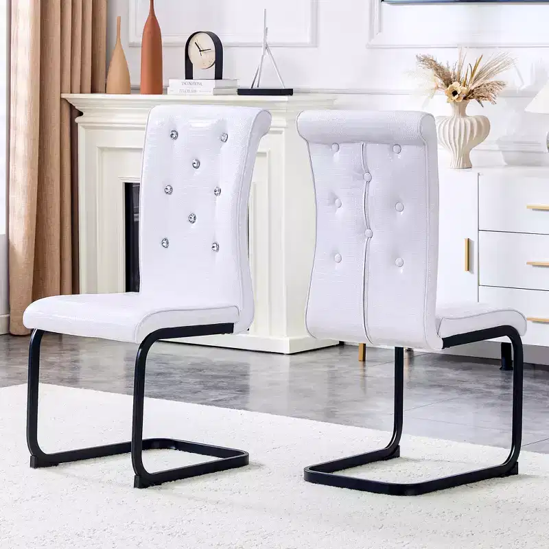 Set of 2 Retro Alligator Skin Upholstered Dining Chairs with Black Metal Legs