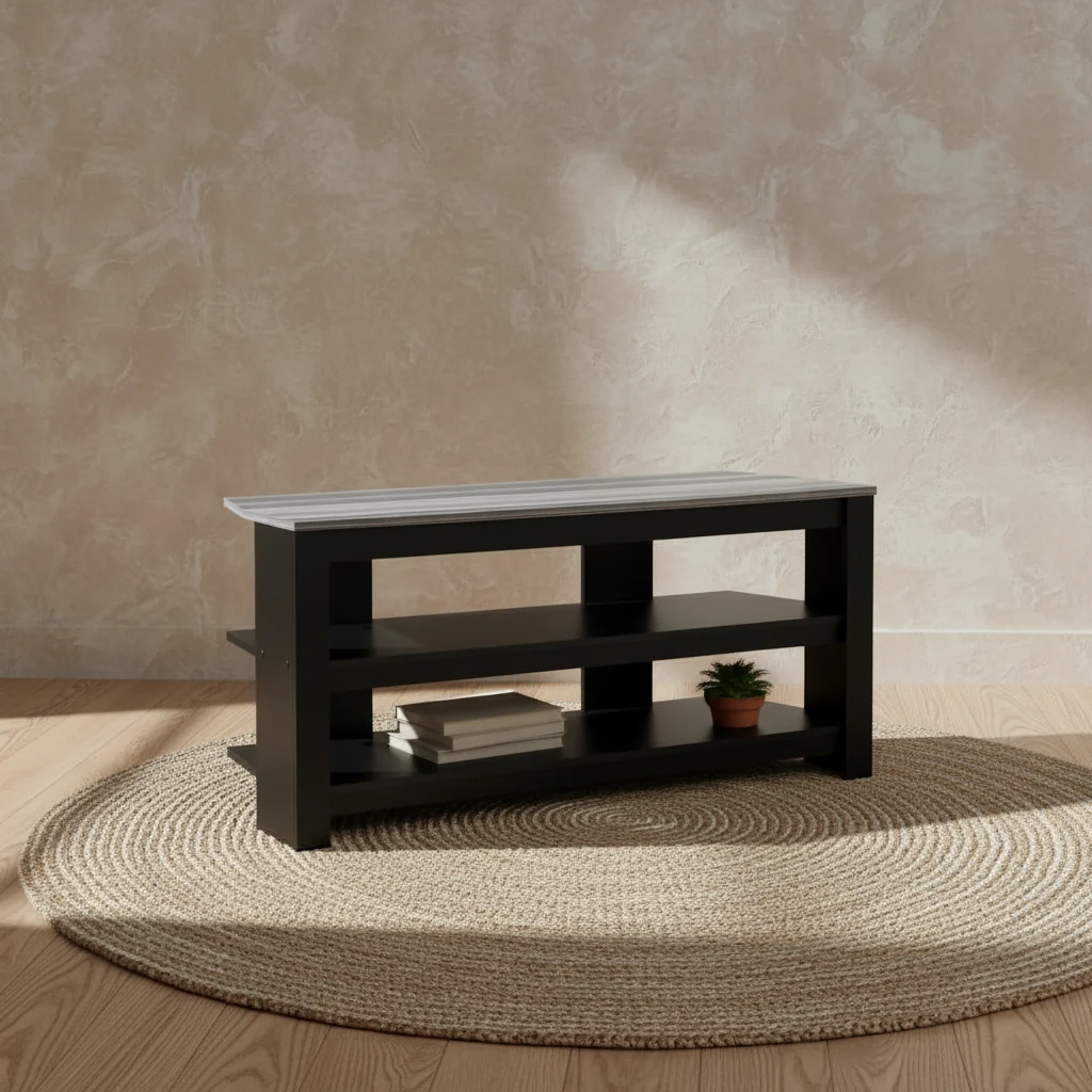 42 Modern TV Stand with Storage and Cable Management for TVs up to 45- Black and Grey