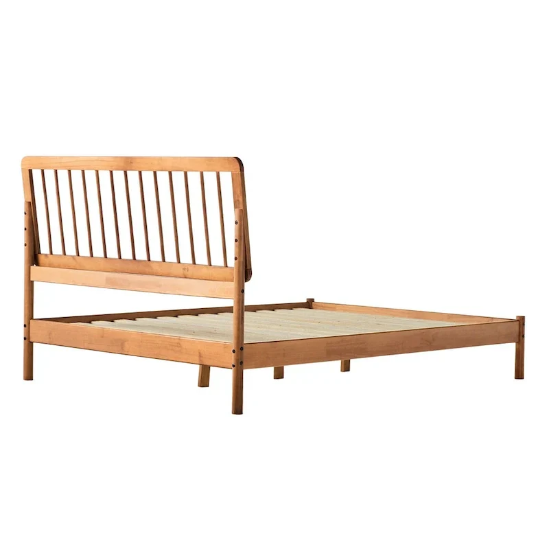 Solid Wood Queen Spindle Bed, Caramel / Natural Pine / Black, Fits 2