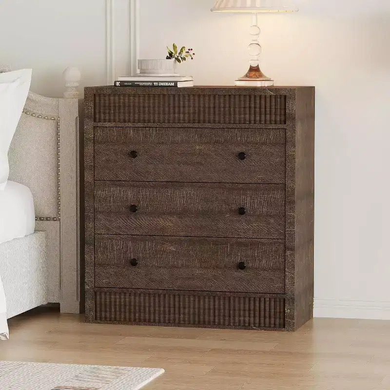 3/5 Drawer Dresser for Bedroom, 31.5 Wide Fluted Chest of Drawers, Modern Wooden Nightstand Storage Cabinet for Hallway, Living Room