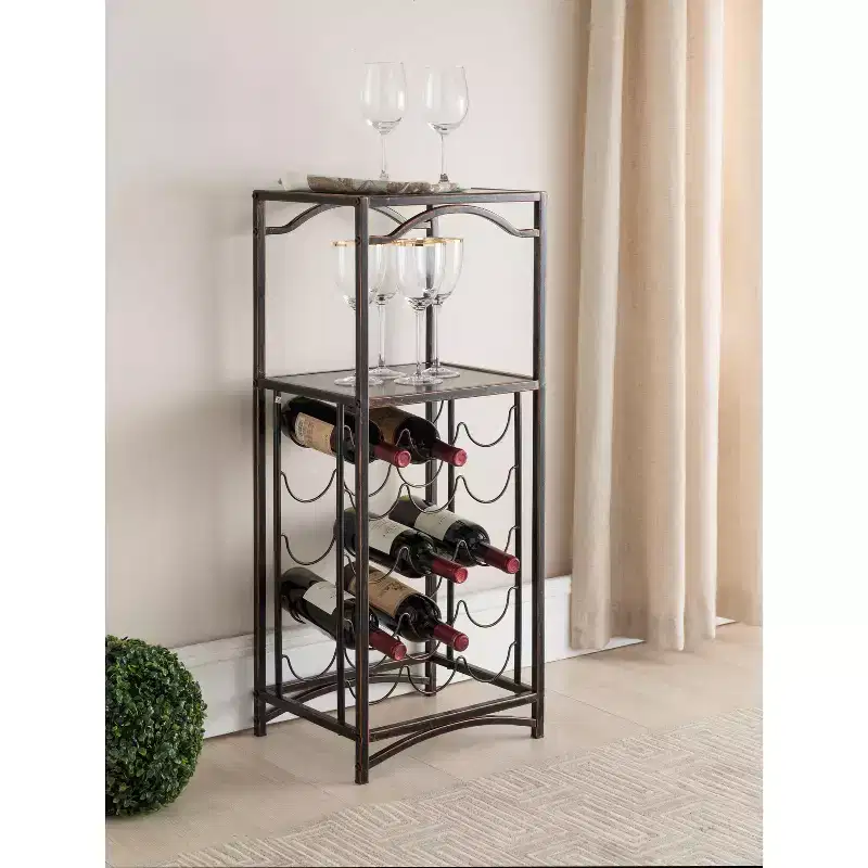 15 Bottle Capacity Metal Wine Rack Storage Organizer, Brushed Copper